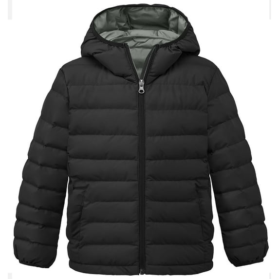 Wantdo Girl's Winter Jackets Hooded Puffer Jackets Light Windproof Outerwear Black 6/7