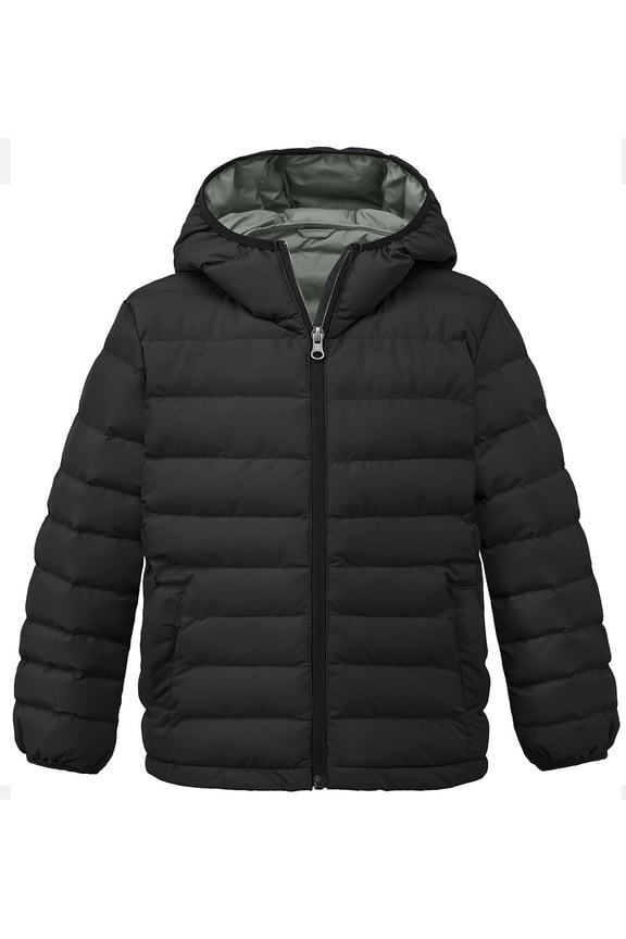 Girl's Winter Jackets Hooded Puffer Jackets Light Windproof Outerwear Black 6/7