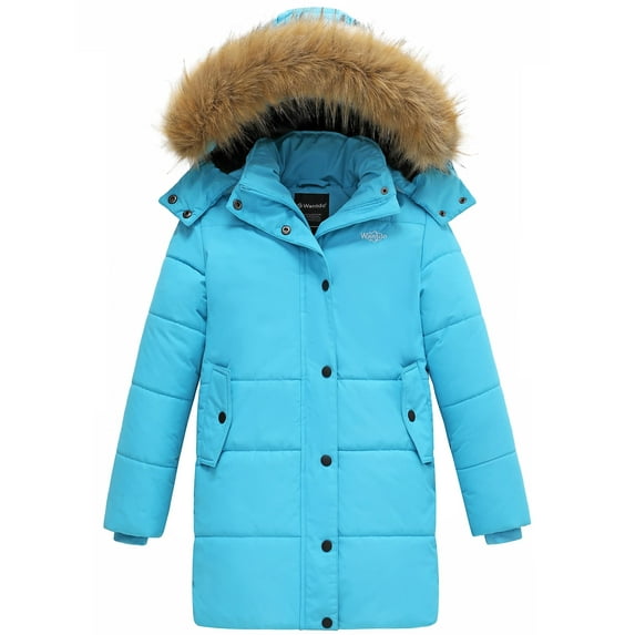 Wantdo Girls Coats Windproof Fleece Lined Puffer Coat Hooded Parka Light Blue 8