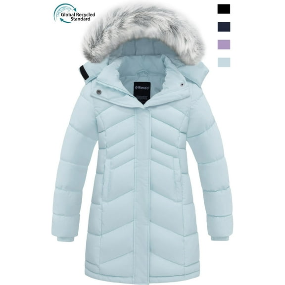 Wantdo Girls' Puffer Jacket Water Resistant Winter Coat Warm Hooded Winter Jacket Light Blue 8