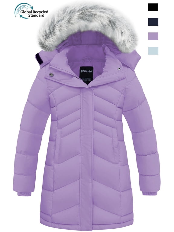 Girls' Jacket Warm Winter Coat Waterproof Winter Jacket Hooded Puffer Coat Light Purple 14/16