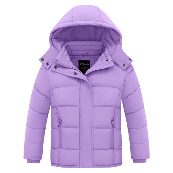 Wantdo Girls' Recycled Winter Jacket Warm Winter Coat Winter Puffer Jacket Light Purple 10/12