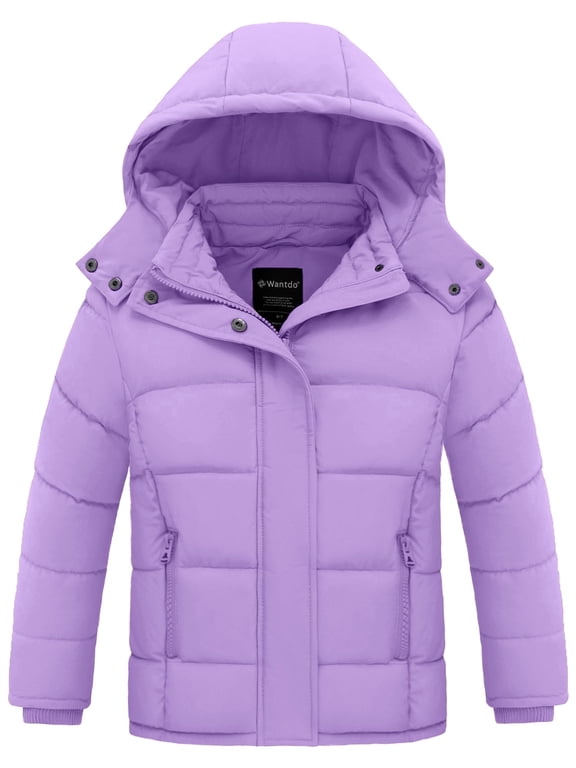 Girls' Recycled Winter Jacket Warm Winter Coat Winter Puffer Jacket Light Purple 10/12