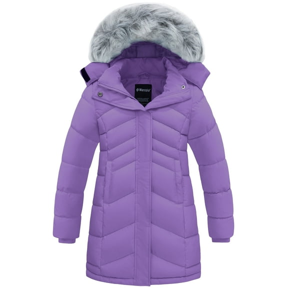 Wantdo Girls' Recycled Winter Jacket Warm Winter Coat Hooded Puffer Jacket Light Purple 10/12