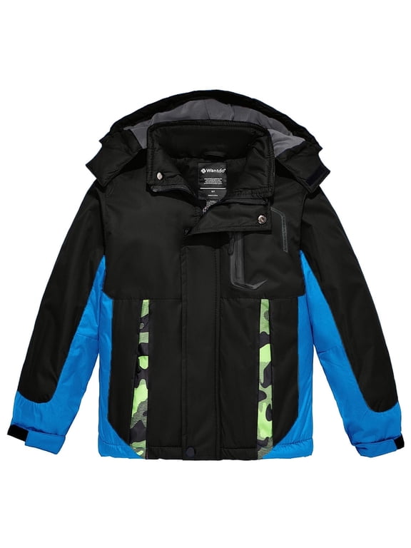 Kid Boy's Winter Snow Coat Kid's Ski Jacket with Removable Hood Black Size 8