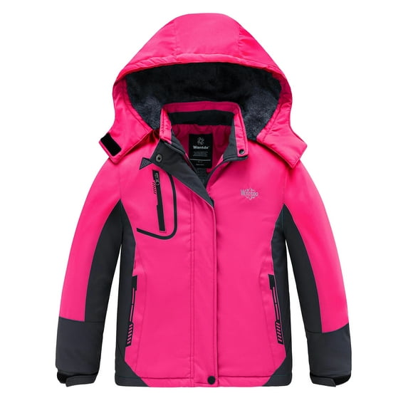 Wantdo Kid's Water Resistant Snow Jacket Girl's Warm Skiing Jackets Winter Coat Rosy 14/16
