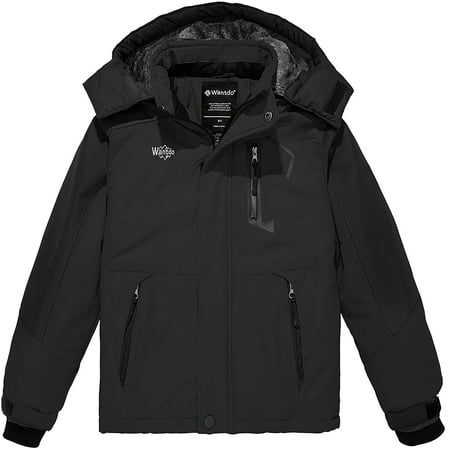 Wantdo Kid's Winter Jacket Hooded Ski Jacket Warm Winter Snow Coat Black 10/12