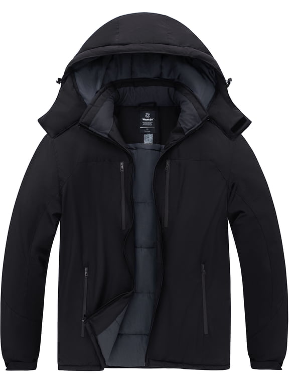 Men's Big and Tall Jacket Winter Snow Jacket Waterproof Ski Coat Hooded Outerwear Coat Black 4X