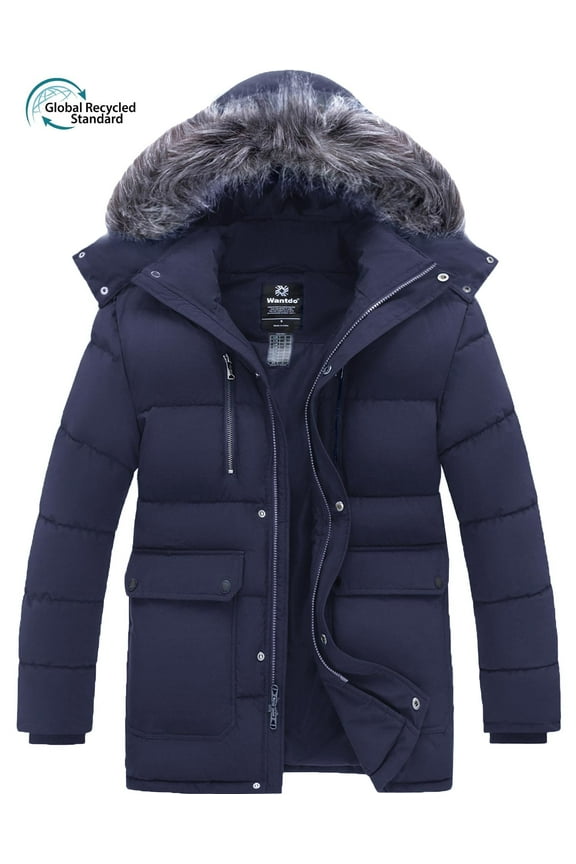 Men's Big and Tall Coat Insulated Winter Jacket Hooded Puffer Outwear Jacket Navy 2XL