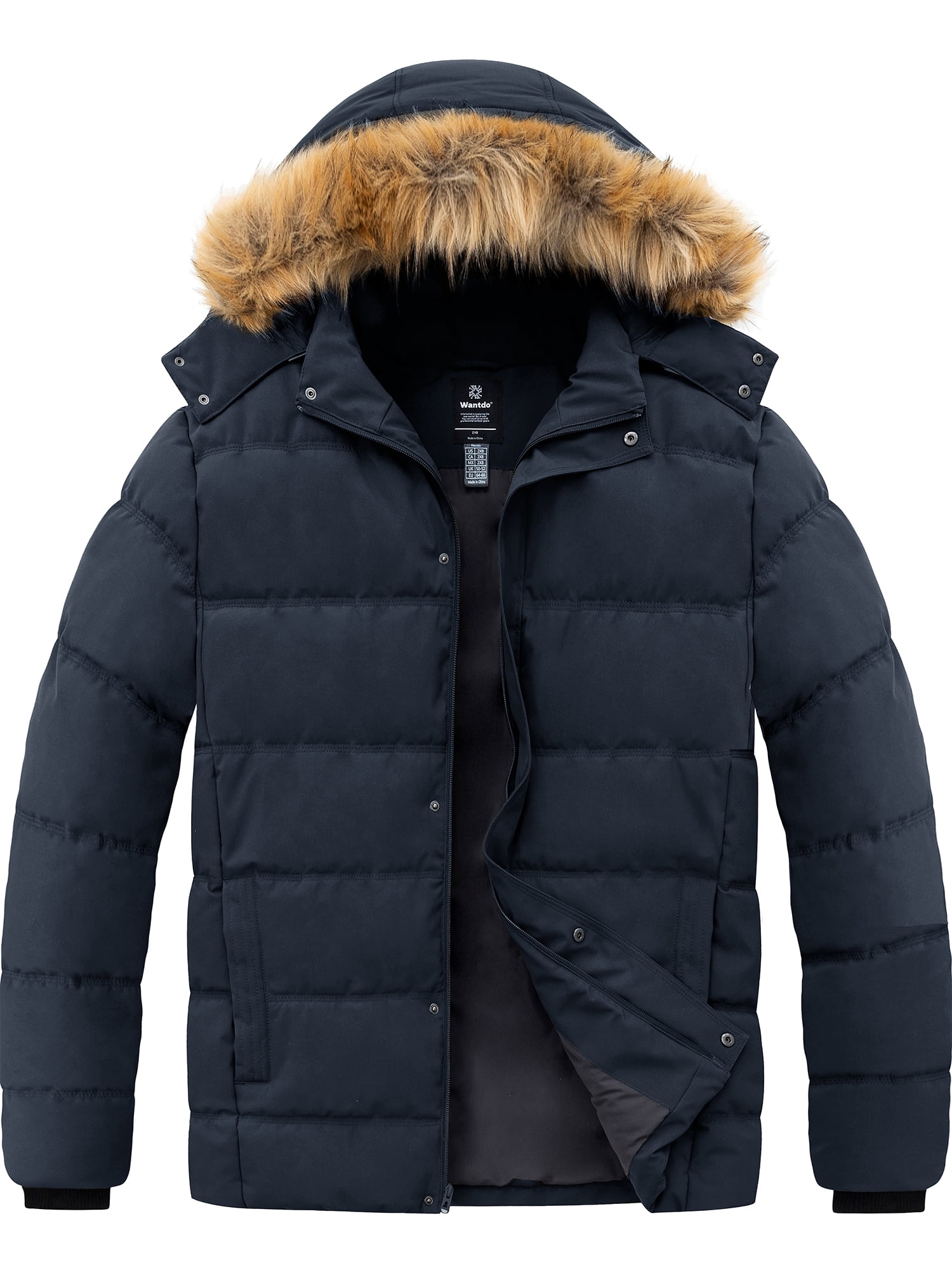 Wantdo Men's Big and Tall Puffer Jacket Winter Puffer Coat Faux Fur