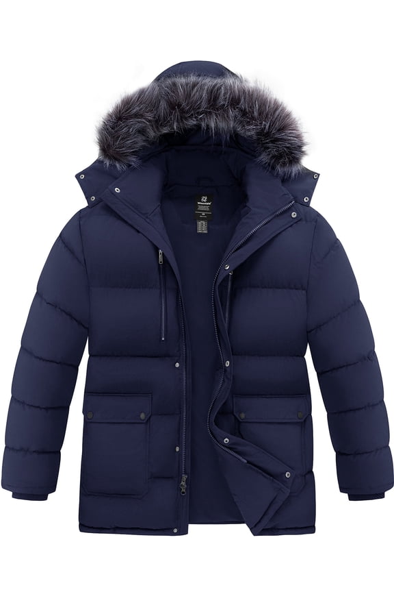 Men's Big and Tall Recycled Padded Winter Jacket Water-Resistant Quilted Puffer Parka Jacket with Hood Navy 4XL