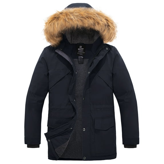 Wantdo Men's Big and Tall Winter Coat Quilted Winter Parka Coat Long Puffer Jacket Navy XL