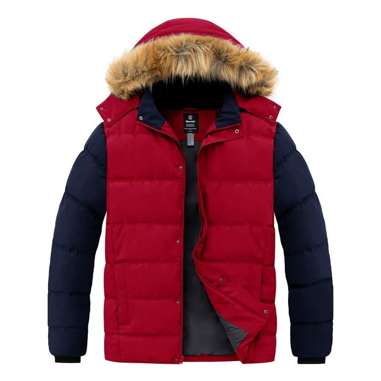 Wantdo Men s Big and Tall Winter Jacket Thicken Insulated Winter Coat with Detachable Faux Fur Lined Hood Red Large Tall Walmart