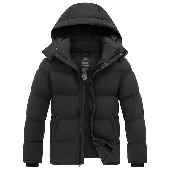 Wantdo Men's Coat Quilted Recycled Winter Jacket Hooded Puffer Jacket Grey XL