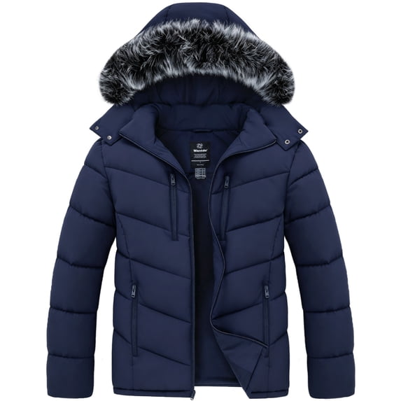 Wantdo Men's Jacket Recycled Hooded Winter Coat Thicken Windproof Windbreaker Jacket Navy L