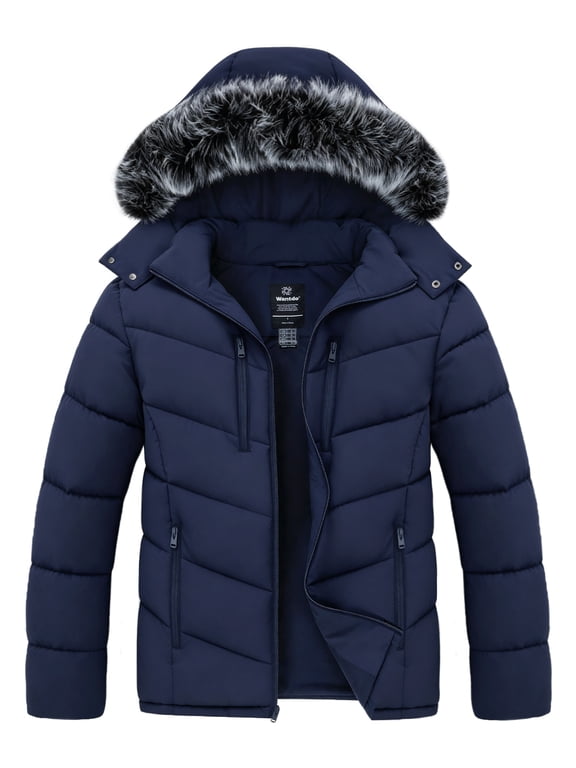 Men's Winter Coat Warm Winter Jacket Thicken Recycled Winter Snow Jacket with Hood Navy M