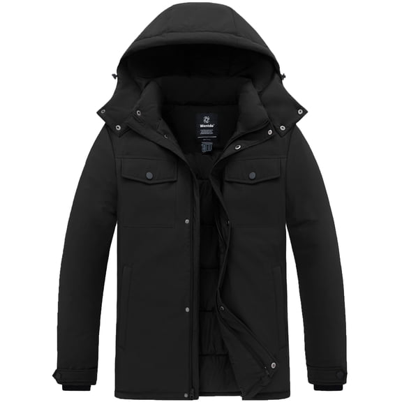 Wantdo Men's Winter Coat Padded Winter Jacket Insulated Parka Jacket with Hood Black L