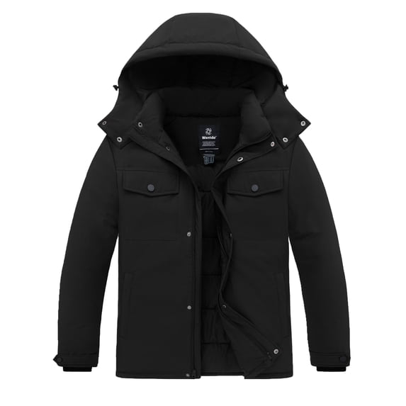Wantdo Men's Winter Coat Padded Winter Jacket Insulated Parka Jacket with Hood Black L