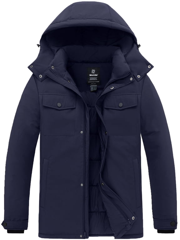 Men's Jacket Padded Winter Coat Waterproof Parka Jacket Warm Outerwear Coat Navy S