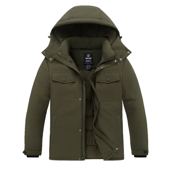 Wantdo Men's Jacket Padded Winter Jacket Waterproof Winter Coat Warm Outerwear Army Green L