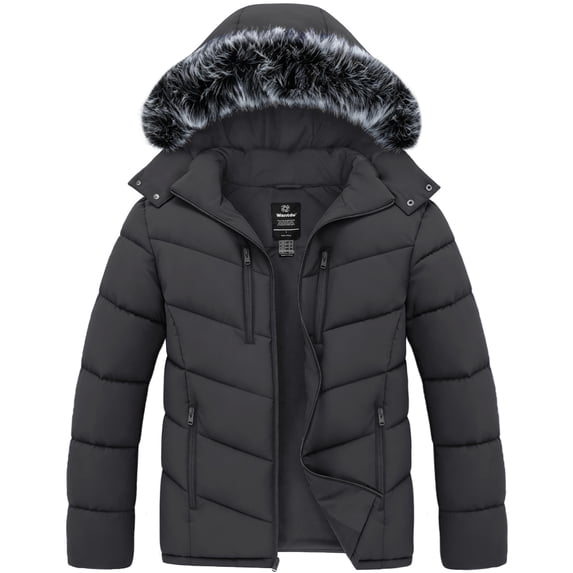 Wantdo Men's Winter Jacket Quilted Winter Coat Insulated Windproof Winter Puffer Coat Dark Gray 2XL
