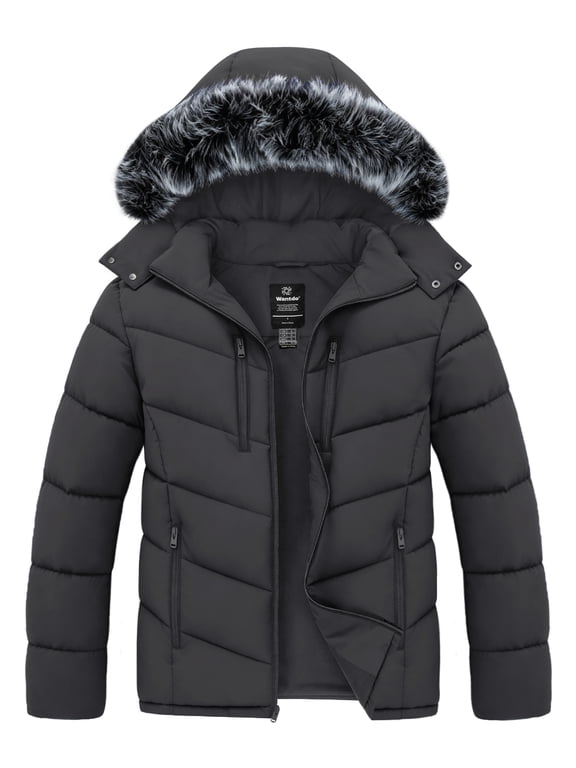 Men's Puffer Jacket Hooded Winter Coat Insulated Winter Outerwear Jacket Dark Grey S