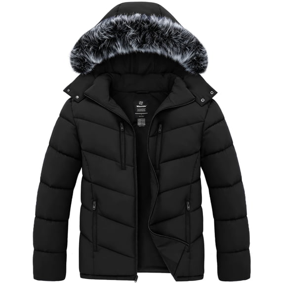 Wantdo Men's Hooded Coat Recycled Winter Jacket Waterproof Puffer Jacket Black L