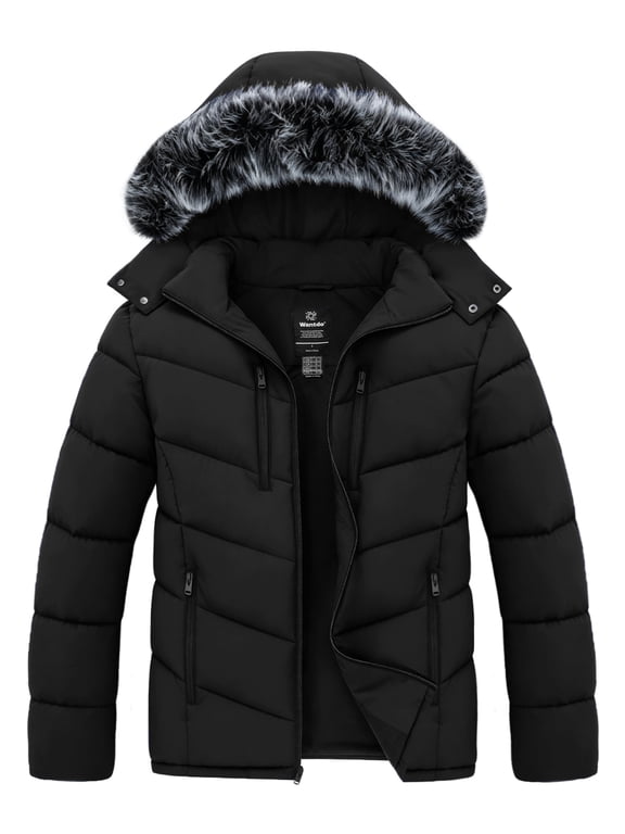 Men's Puffer Coat Thicken Waterproof Warm Winter Jacket with Removable Hood Black 3X-Large Big