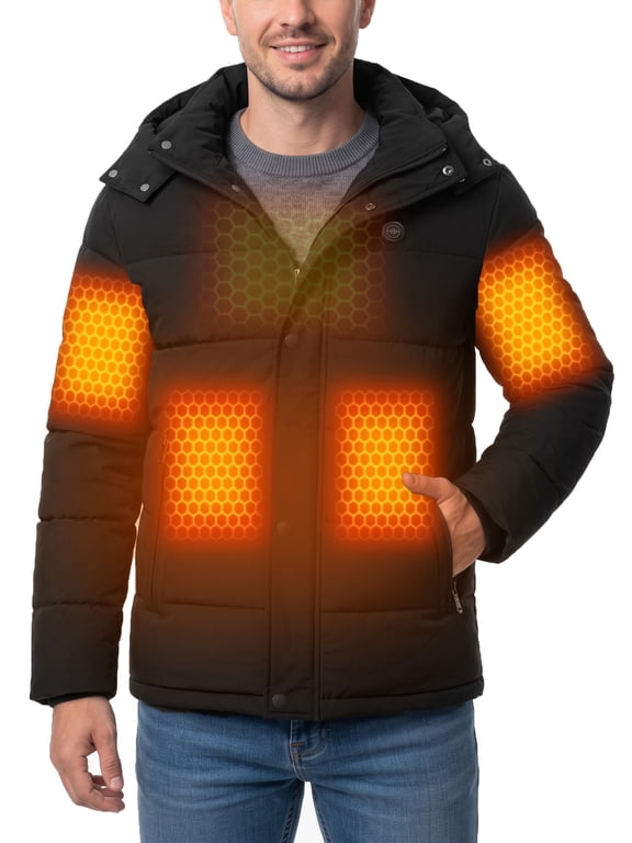Men's Heated Puffer Jacket with 20000mAh Battery for Cold Weather & Skiing & Outdoor Work Black X-Large