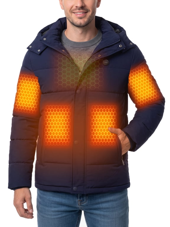 Men's Heated Puffer Jacket with 20000mAh Battery for Cold Winter Day & Skiing & Outdoor Work Navy XX-Large