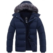Men's Hooded Coat Quilted Winter Coat Thicken Recycled Winter Puffer Parka Jacket Navy L