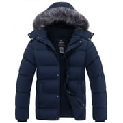 WANTDO Men's Hooded Coat Quilted Winter Coat Thicken Recycled Winter Puffer Parka Jacket Navy L