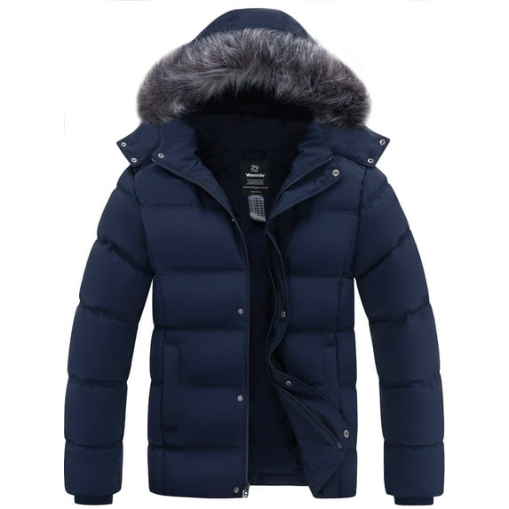 Wantdo Men's Hooded Coat Quilted Winter Coat Thicken Recycled Winter Puffer Parka Jacket Navy L