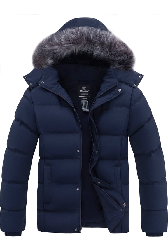 Men's Hooded Coat Quilted Winter Coat Thicken Recycled Winter Puffer Parka Jacket Navy L