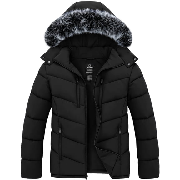 Wantdo Men's Hooded Coat Recycled Winter Jacket Waterproof Puffer Jacket Black L