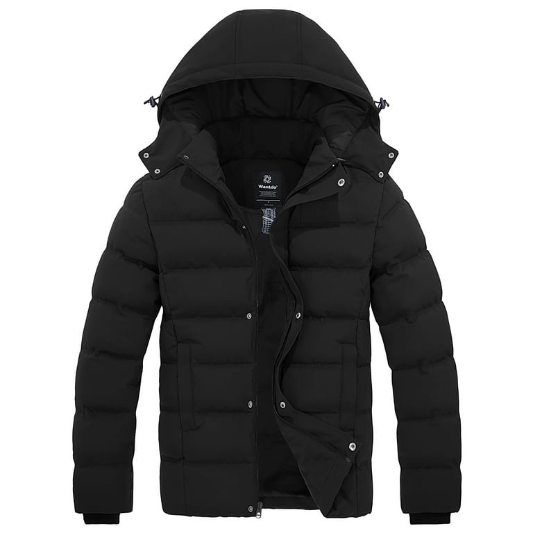 Wantdo Men s Winter Coat Hooded Winter Jacket Warm Puffer Jacket Black L