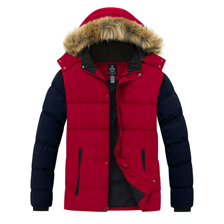 Wantdo Men's Insulated Warm Winter Jacket with Faux Lined Hood Red Size L