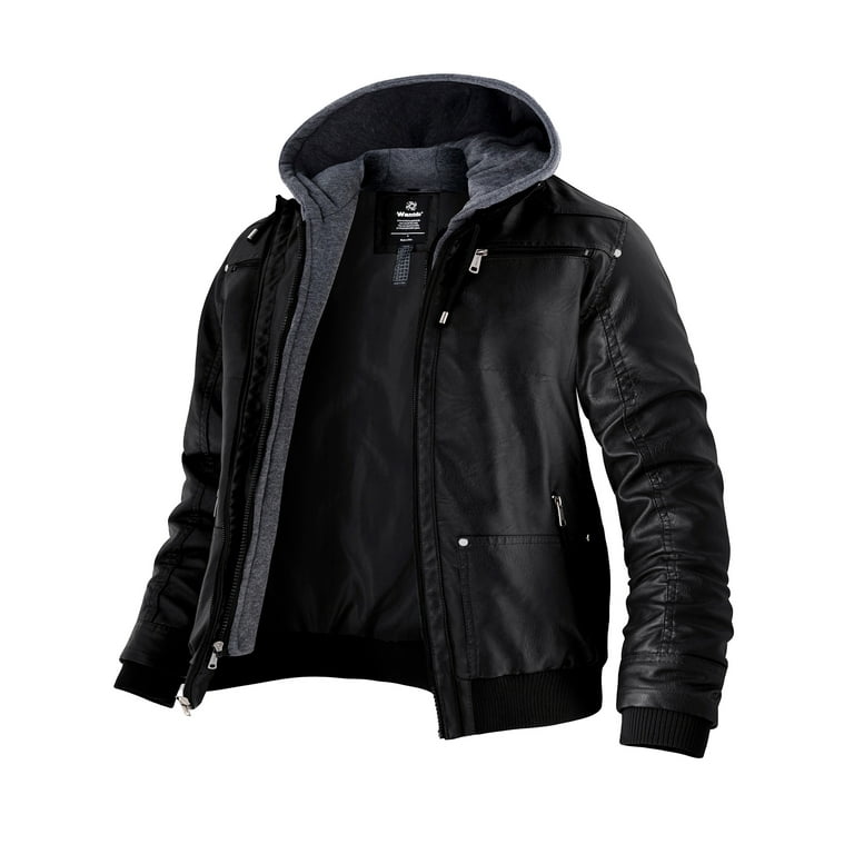 Wantdo Men s Lightweight Motorcycle Leather Jacket with Removable Hood Black Light S Walmart