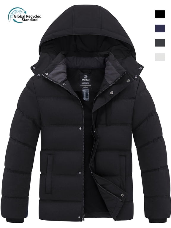Men's Plus Size Coat Recycled Thicken Insulated Winter Coat Warm Winter Jacket Hooded Black XL