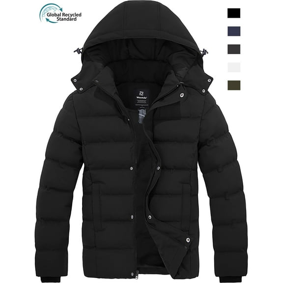 Wantdo Men's Puffer Jacket Hooded Winter Coat Insulated Winter Jacket Black M