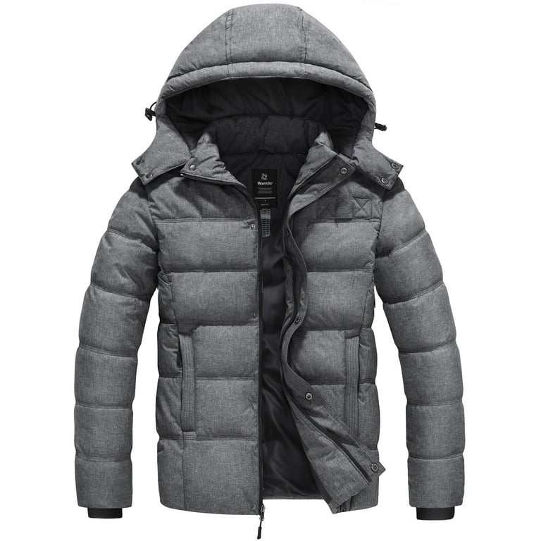 Wantdo Men s Hooded Puffer Jacket Windbreaker Winter Coat Warm Heather Gray Size M Walmart