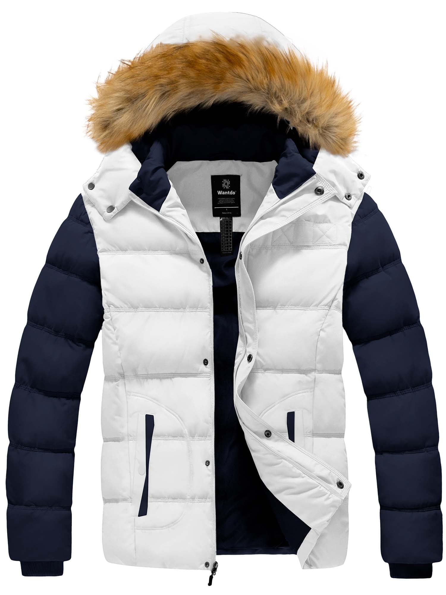 Wantdo Men's Winter Puffer Jacket, Windproof, Detachable Hood