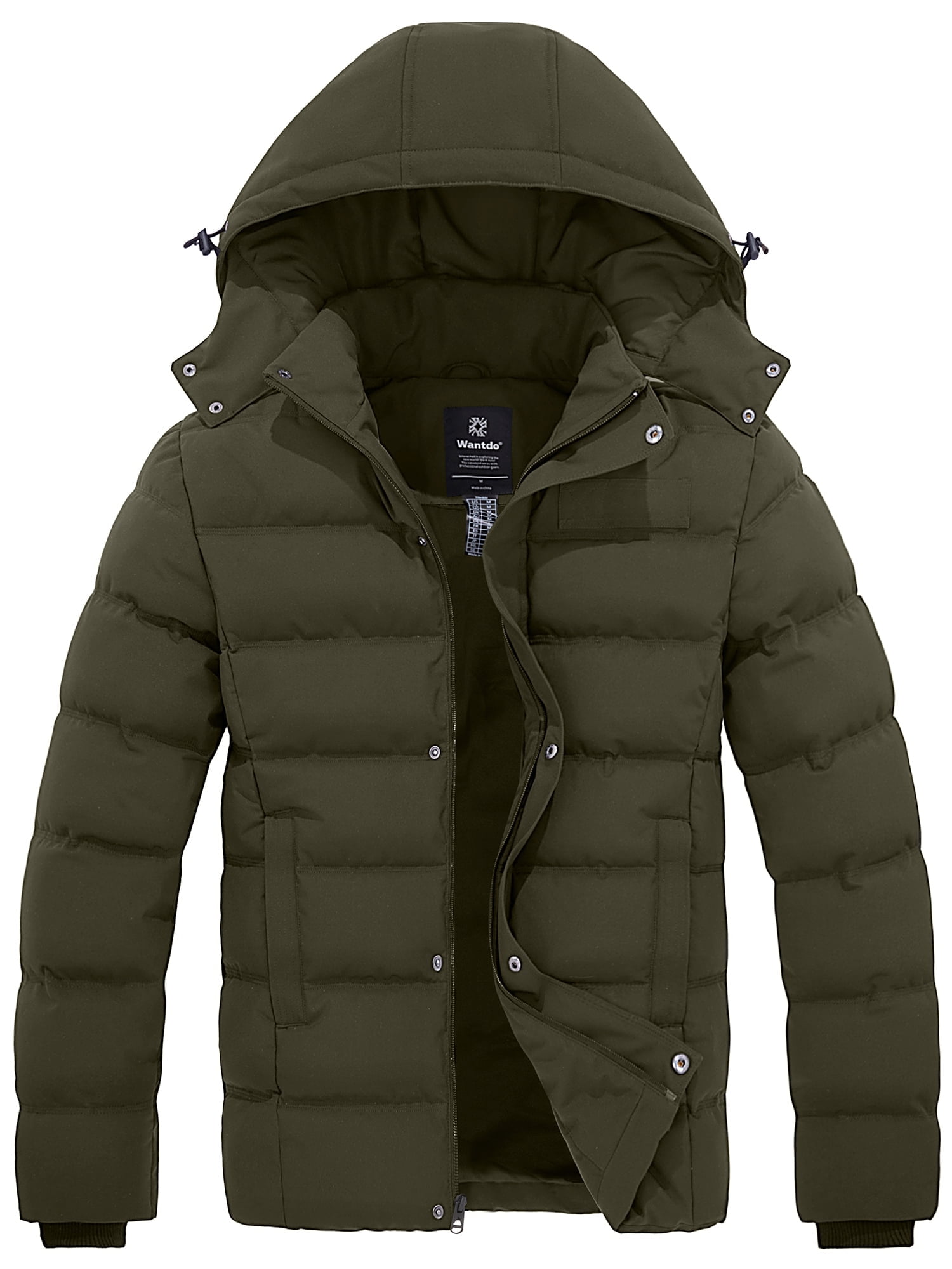 Wantdo Men's Winter Puffer Jacket Army Green, Thick Cotton