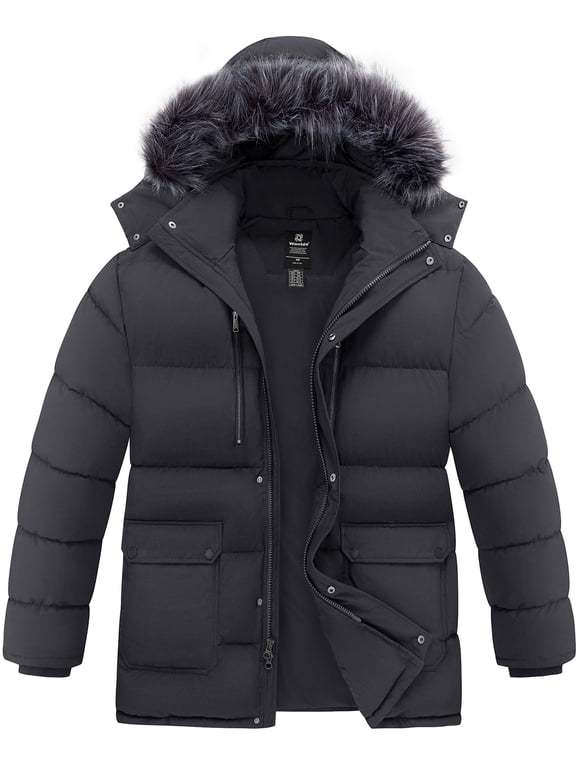 Men's Recycled Plus Size Winter Coat Insulated Outerwear Winter Jacket Waterproof Puffer Jacket with Hood Dark Gray 5XL