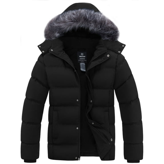 Wantdo Men's Recycled Thicken Puffer Coat Insulated Winter Coat Short Hooded Warm Parka Jacket Black M