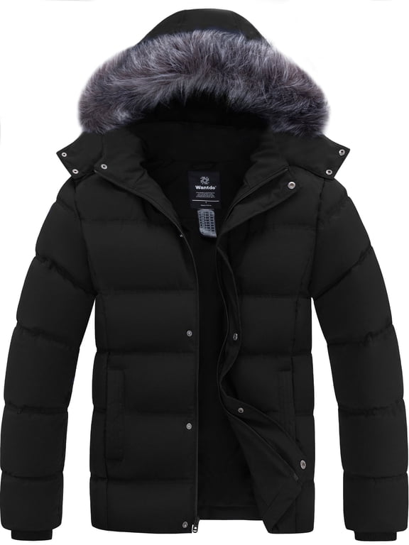 Men's Recycled Thicken Puffer Coat Insulated Winter Coat Short Hooded Warm Parka Jacket Black M