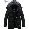 thumbnail image 1 of Wantdo Men's Recycled Thicken Winter Coat Mid-length Puffer Winter Parka Jacket with Detachable Hood Black L, 1 of 13