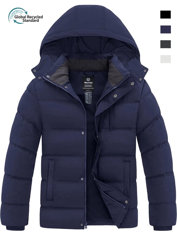 Men's Recycled Winter Coat Padded Winter Jacket Warm Puffer Parka Navy L