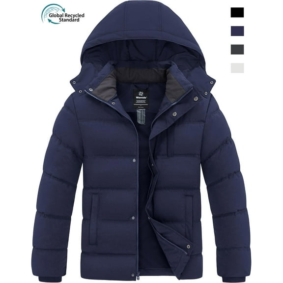 Wantdo Men's Recycled Winter Coat Padded Winter Jacket Warm Puffer Parka Navy L