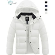 WANTDO Men's Plus Size Jacket Warm Winter Coat Recycled Hooded Puffer Jacket White XL